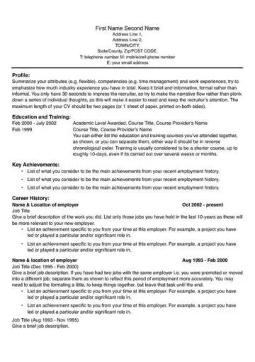 2-Page Wide Margin Resume Page One