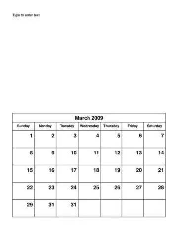 2009 Monthly Calendar Templates March