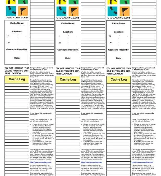 3-Up Mini Geocache Log with Instructions