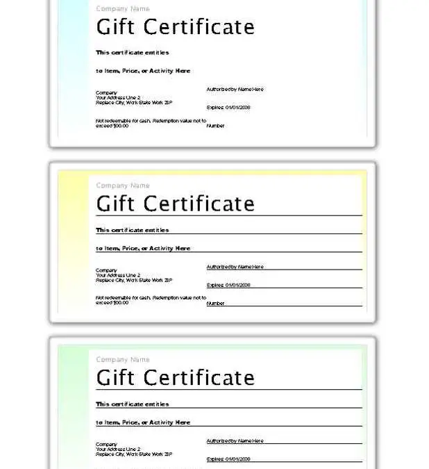 3-Up Pastel Gift Certificates