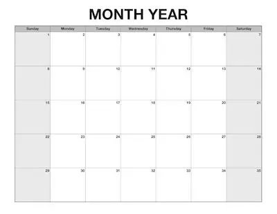 5-Week Blank Monthly Calendar