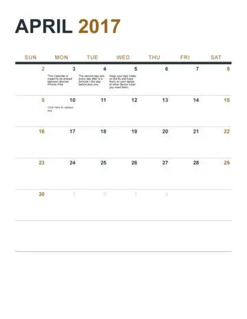 April Monthly Calendar