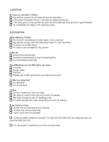 Birth Plan Checklist Page Three