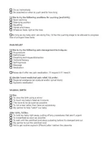 Birth Plan Checklist Page Two