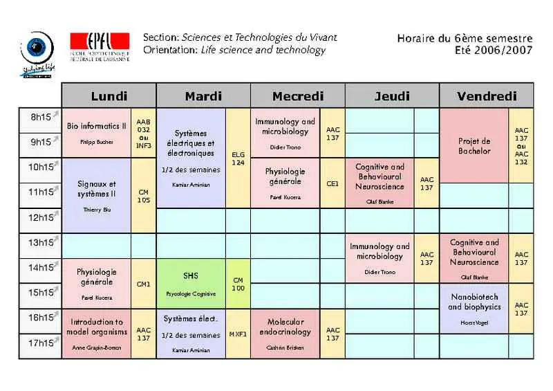 Color-Coded Semester Course Schedule