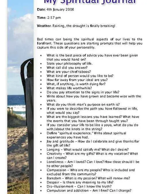 Daily Personal Spiritual Journal with Beach Accents Page One