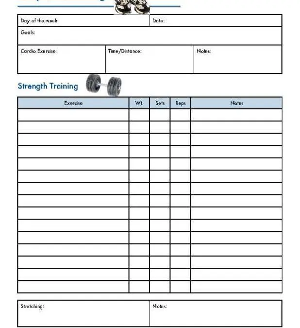 Daily Workout Log with Strength Training Focus