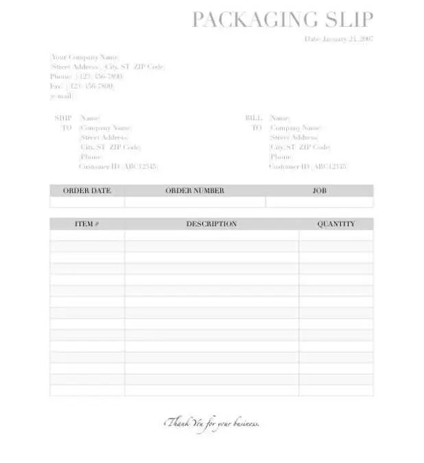 Detailed Packing Slip