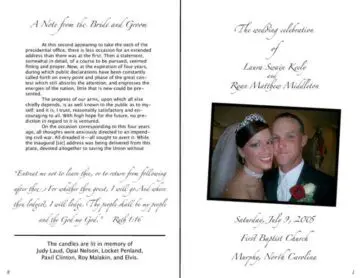 Detailed Wedding Program Booklet Cover and Back