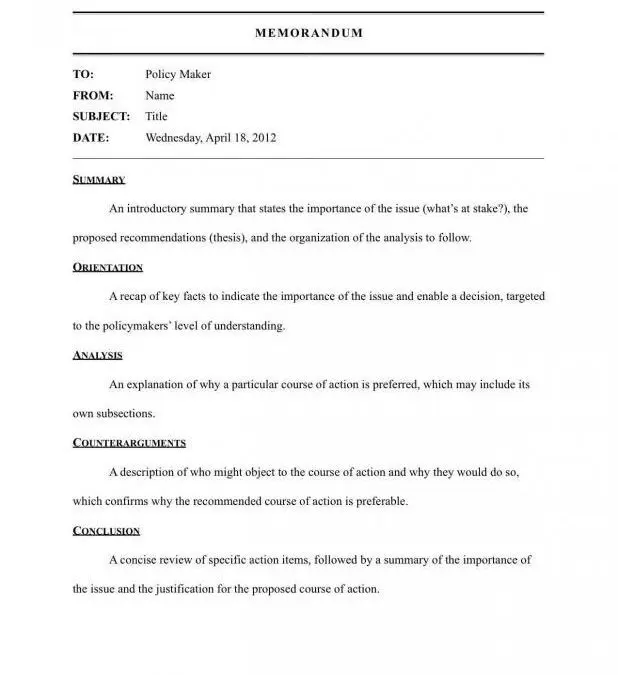 Formal Policy Change Memo