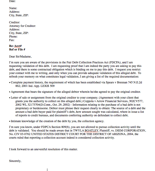 Formal Reply to Collection Notice