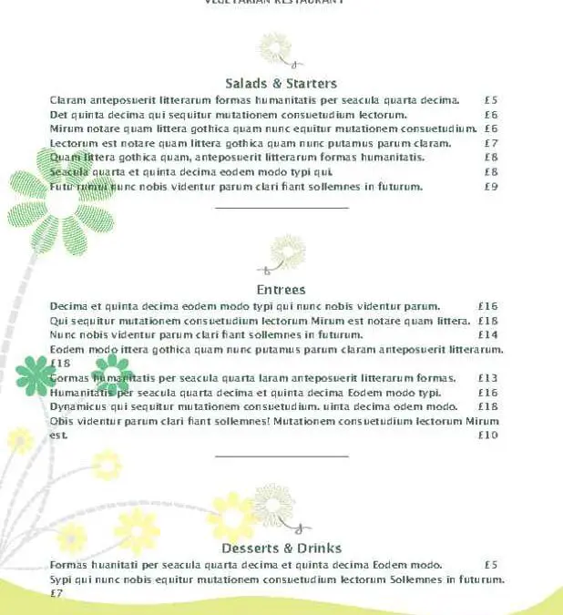 Green Daisy Accent Menu Page One