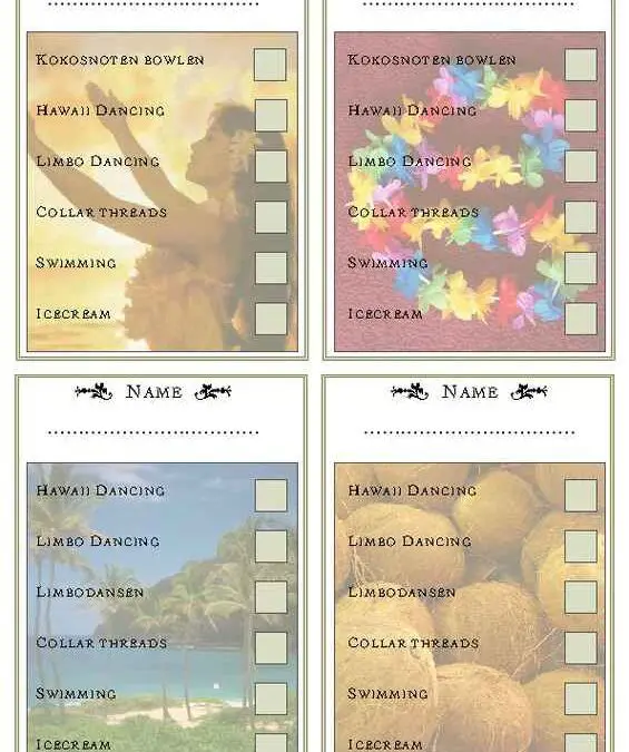 Hawaiian Theme Activity Checklist