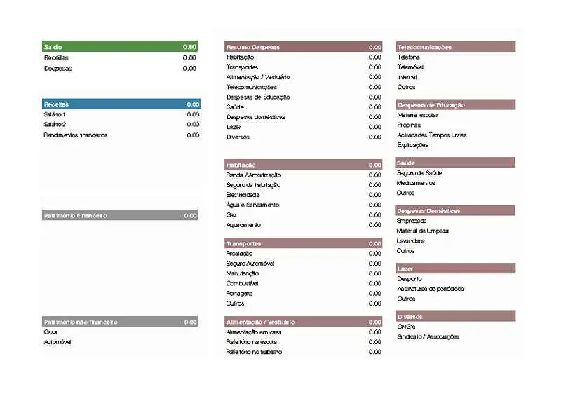 Home Finance Worksheet (Spanish)