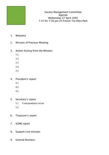 Meeting Agenda for Clubs and Organizations Page One