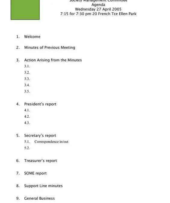 Meeting Agenda for Clubs and Organizations Page One