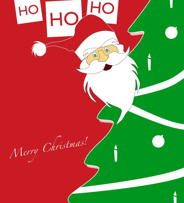 Red and Green Santa and Tree Holiday Card