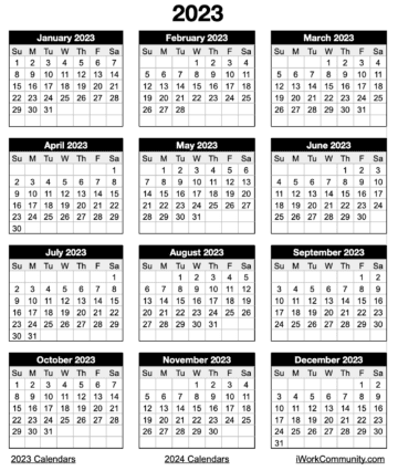 Portrait 2023 Yearly Calendar Template