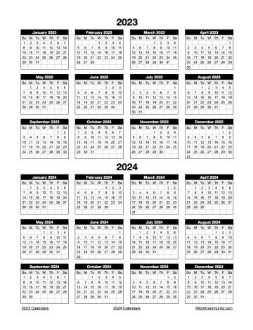 Portrait Two Year 2023 and 2024 Calendar Template