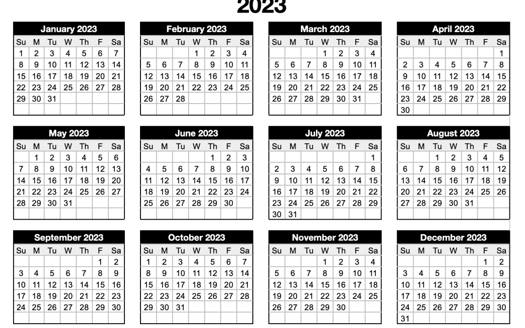 Landscape 2023 Annual Calendar Template