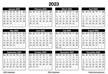 Landscape 2023 Yearly Calendar Numbers Template