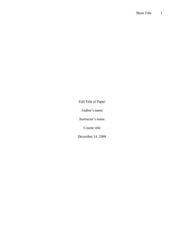 Simple APA Research Paper Cover
