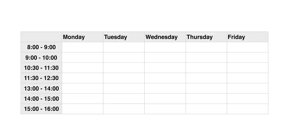 Simple School Schedule by Hour