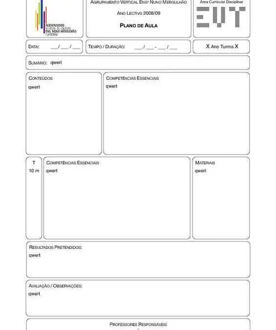 Single-Page Lesson Plan Outline (Portuguese)