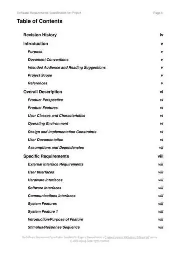 Software Requirements Report TOC