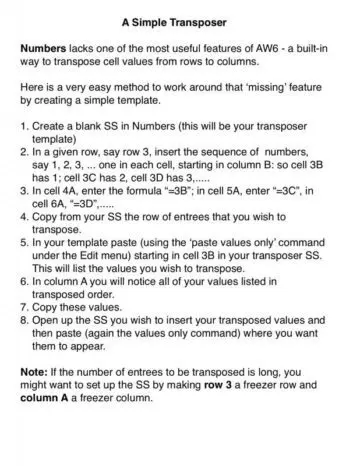Transpose Rows to Columns in Numbers Article
