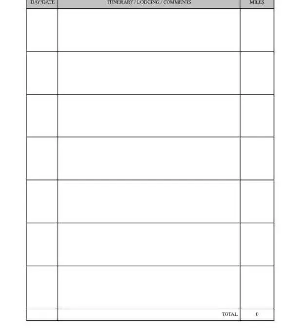 Travel Log with Itinerary and Miles