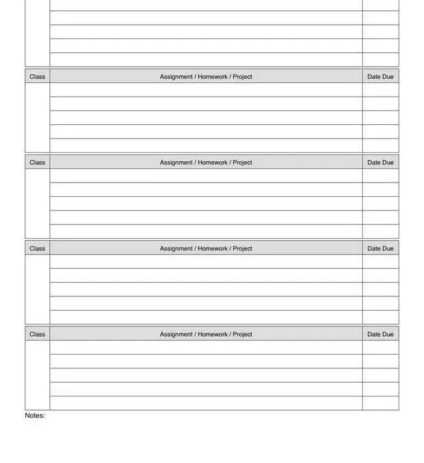 Weekly Homework Assignment Planner Pages