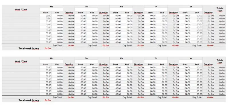 Weekly Task Time Logs