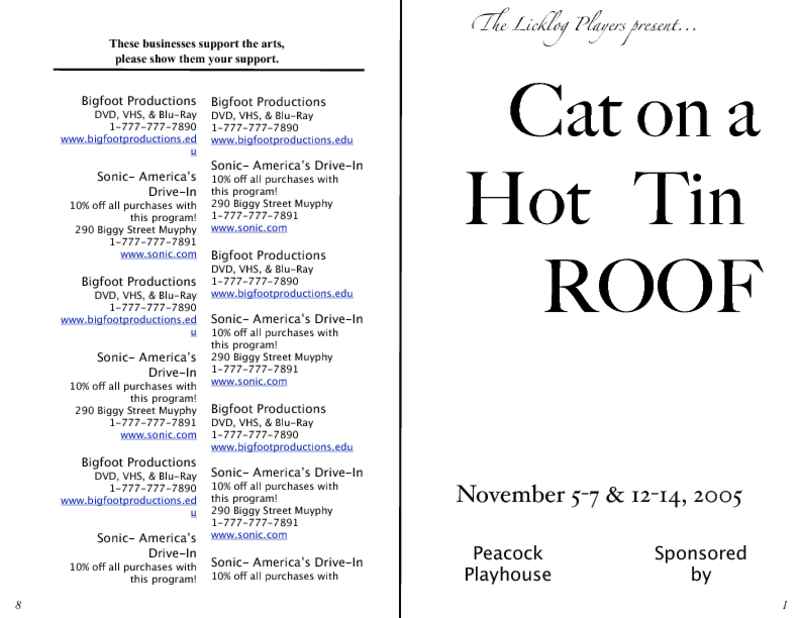 6-Page Play Program with Sponsor Information Cover and Back
