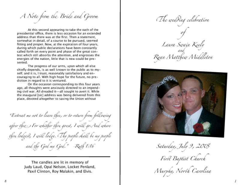 Detailed Wedding Program Booklet Cover and Back