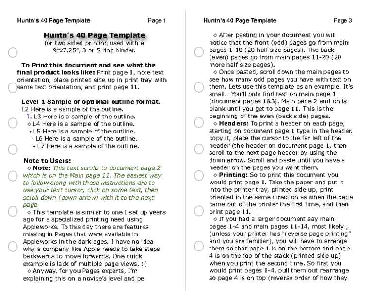Half-Page Binder Page Refills Text