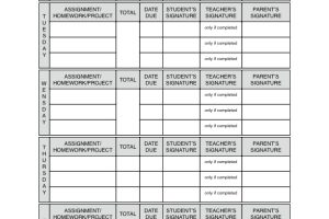 5-Day Homework Tracking Worksheet