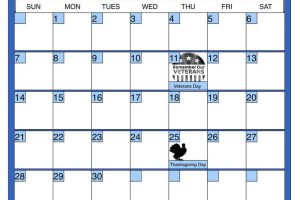 November Calendar with Blue Border