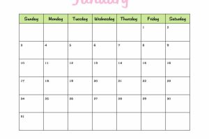2010 Monthly Calendar in Green and Pink