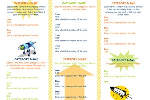 Tri-Fold Takeout Menu with Yellow and Green Accents