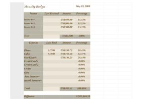Basic Brown Monthly Budget Worksheet