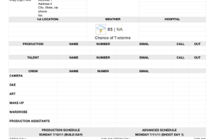 Film Production Call Sheet
