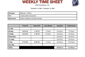 Weekly Timesheet with Breaks and Vacation Hours