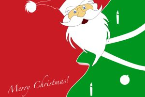 Red and Green Santa and Tree Holiday Card